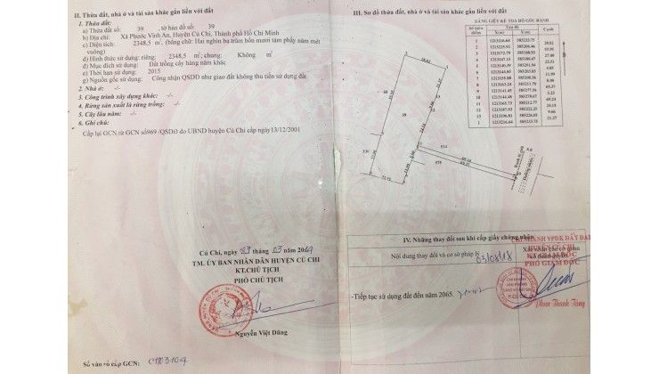 Chính chủ bán mảnh đất tại Xã Phước Vĩnh An, Củ Chi, Hồ Chí Minh DT3119.5m2 Giá 3.8tr/m2 LH 0945450866